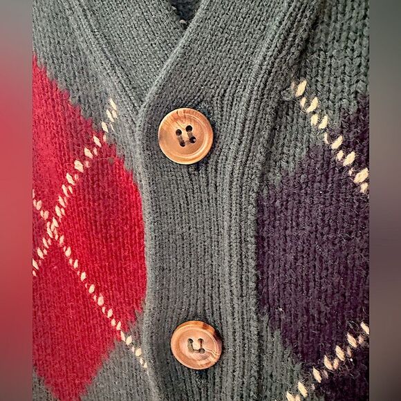 Vintage MALO by Janet Brown 100% Cashmere Green Argyle Button Down Vest Sz 50 - Picture 3 of 6